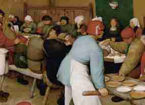 Painting of a peasants’ wedding feast, a classic 1567 work by Dutch Renaissance painter Pieter Bruegel the Elder. Food has long been linked to celebration across many cultures.